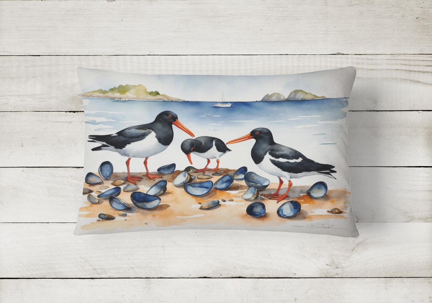 Oystercatchers Feeding Throw Pillow