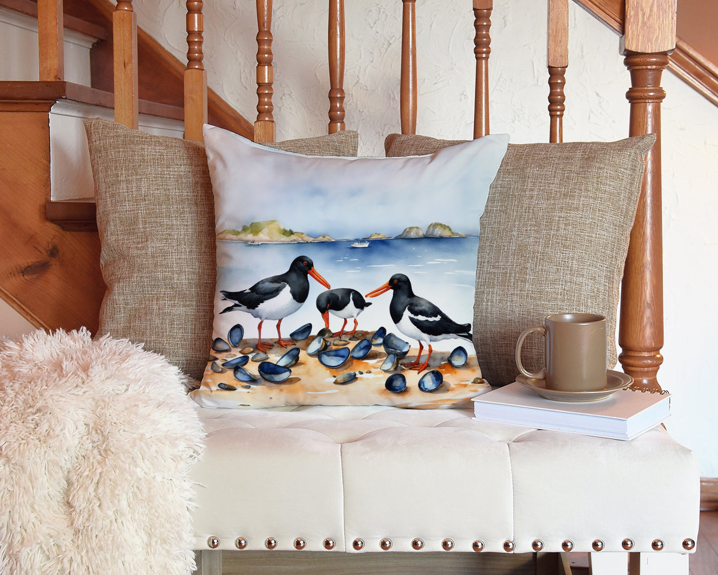 Oystercatchers Feeding Throw Pillow