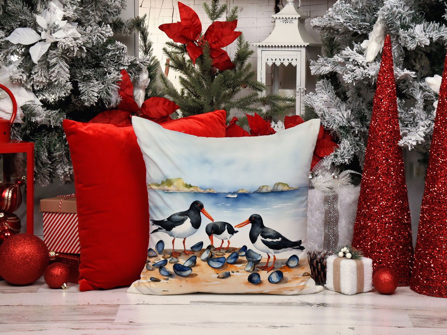 Oystercatchers Feeding Throw Pillow