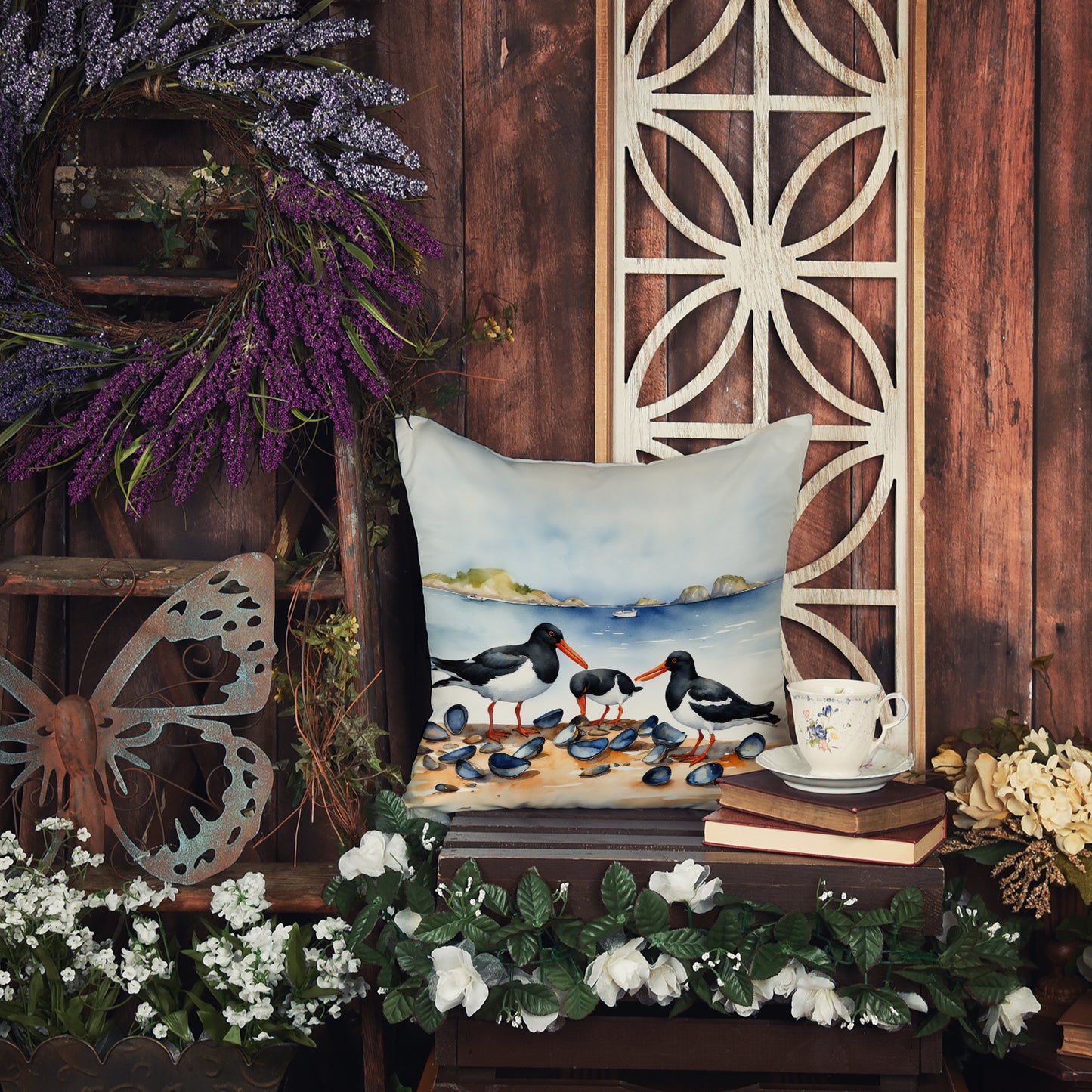 Oystercatchers Feeding Throw Pillow
