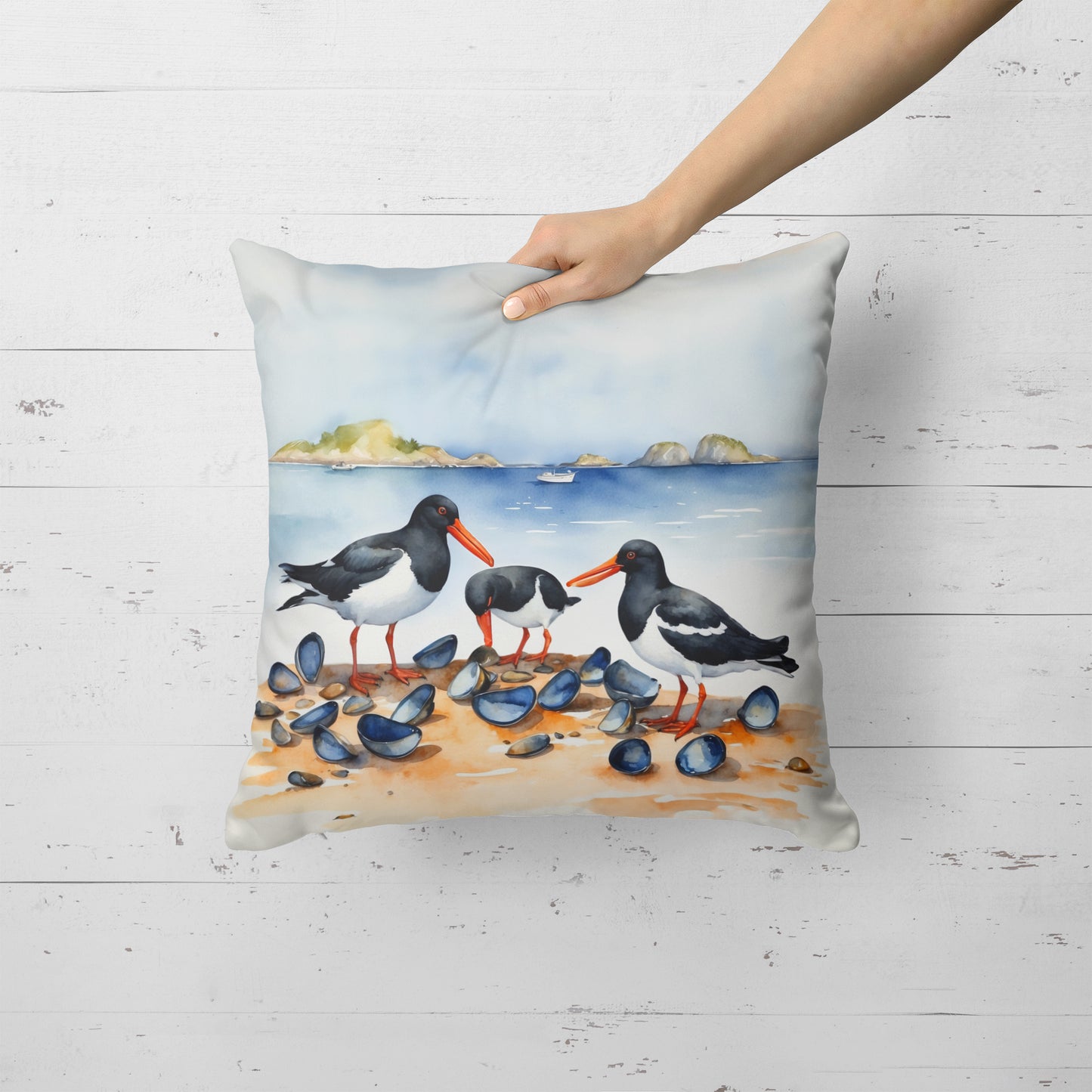 Oystercatchers Feeding Throw Pillow