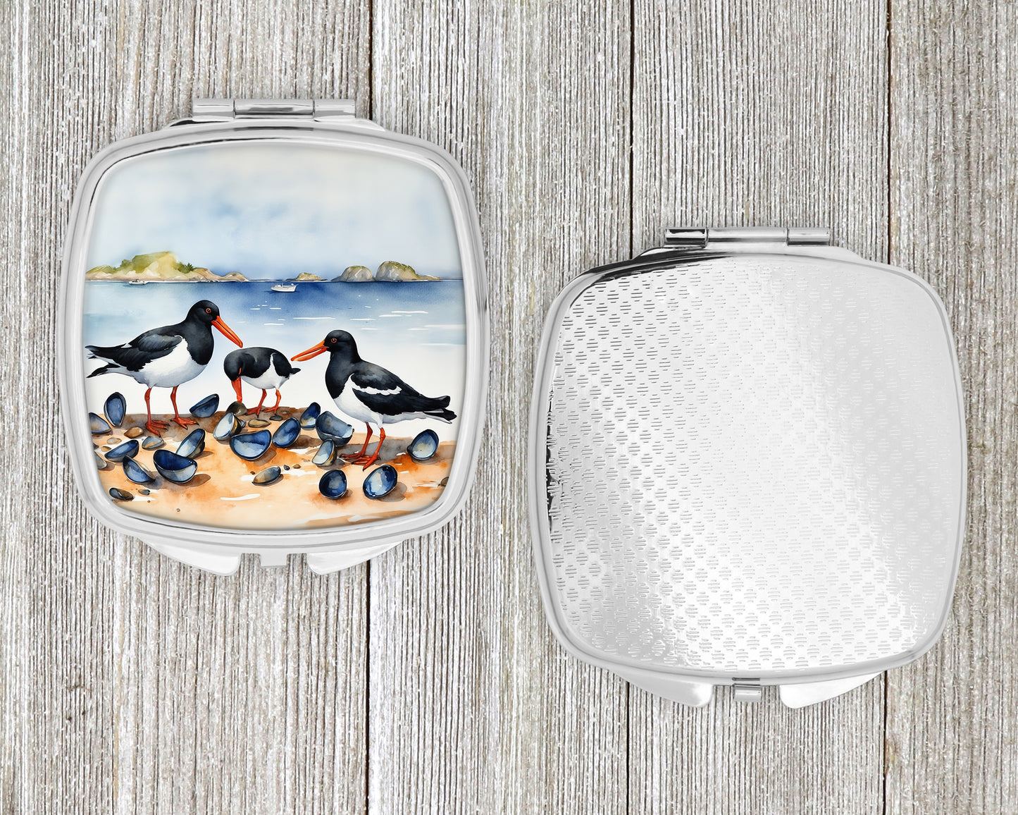 Oystercatchers Feeding Compact Mirror