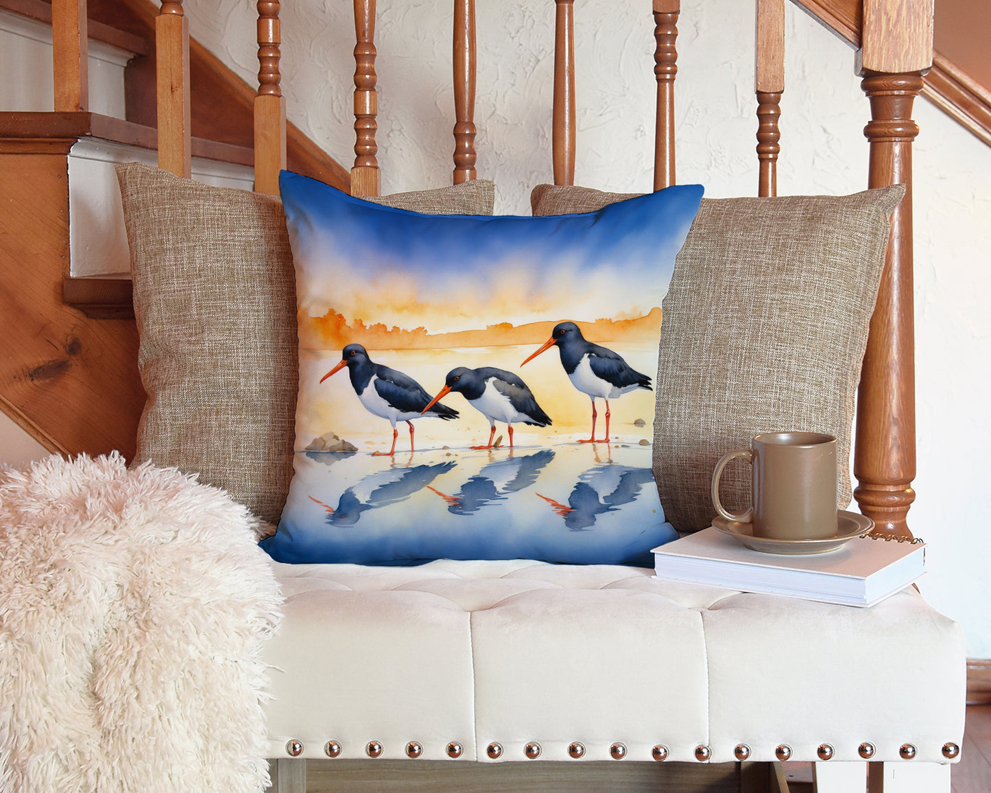 Oystercatchers Foraging Throw Pillow