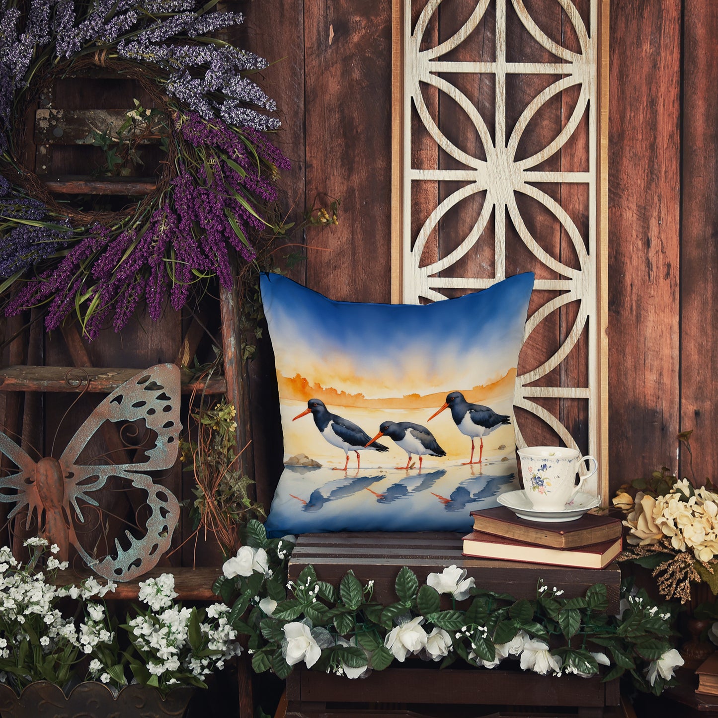 Oystercatchers Foraging Throw Pillow