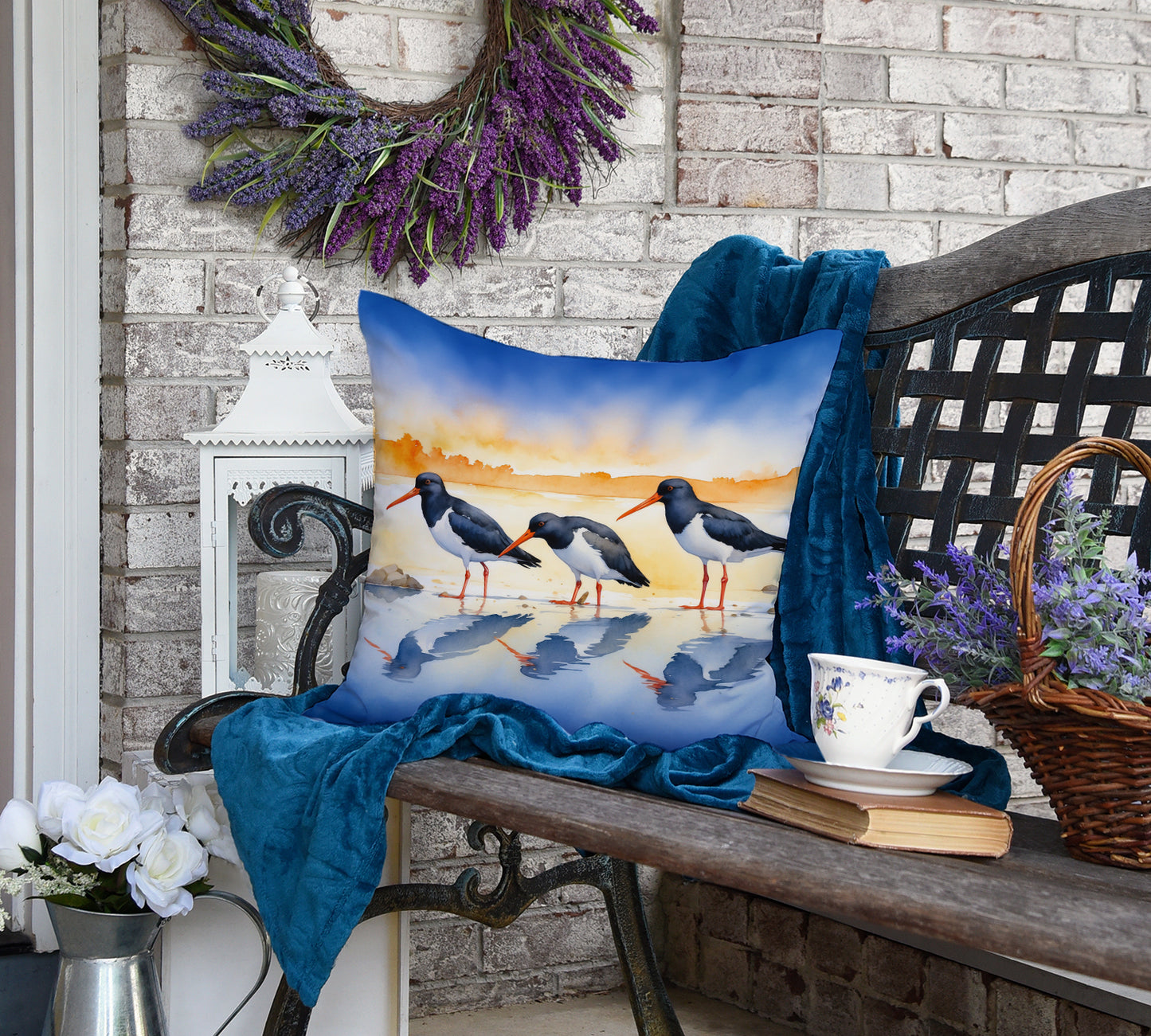 Oystercatchers Foraging Throw Pillow