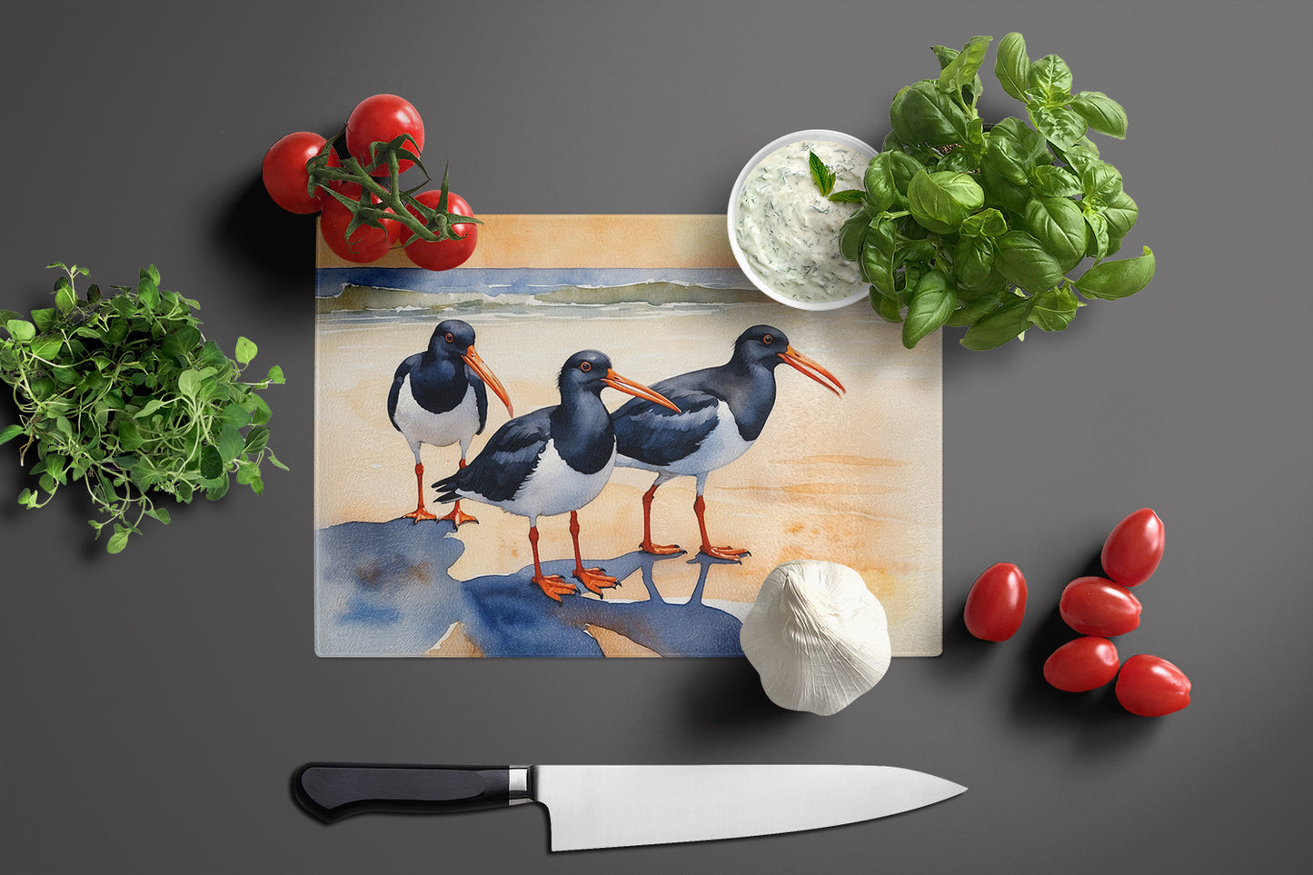 Oystercatchers Foraging Glass Cutting Board