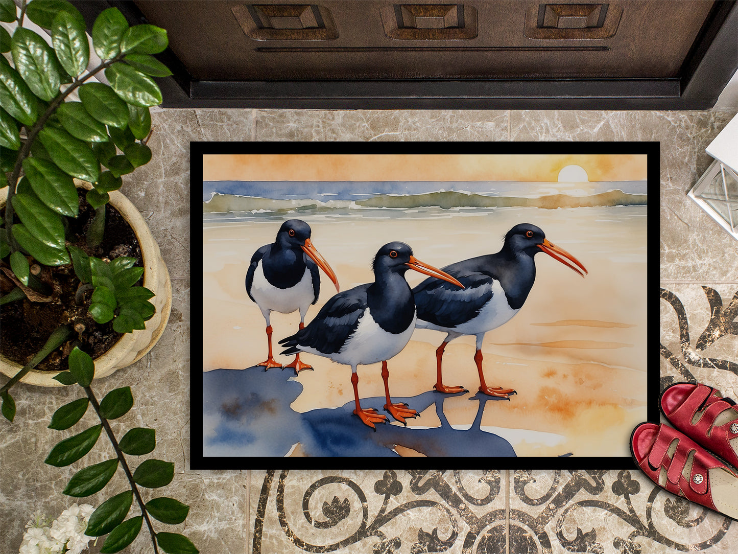 Oystercatchers Foraging Doormat