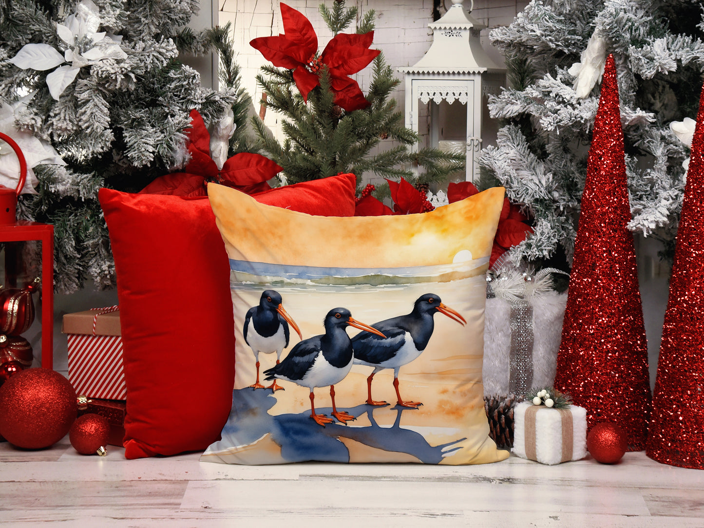 Oystercatchers Foraging Throw Pillow