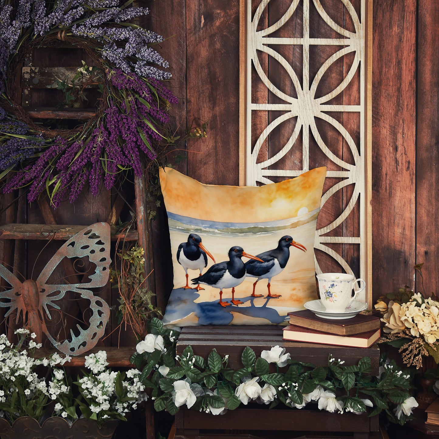 Oystercatchers Foraging Throw Pillow