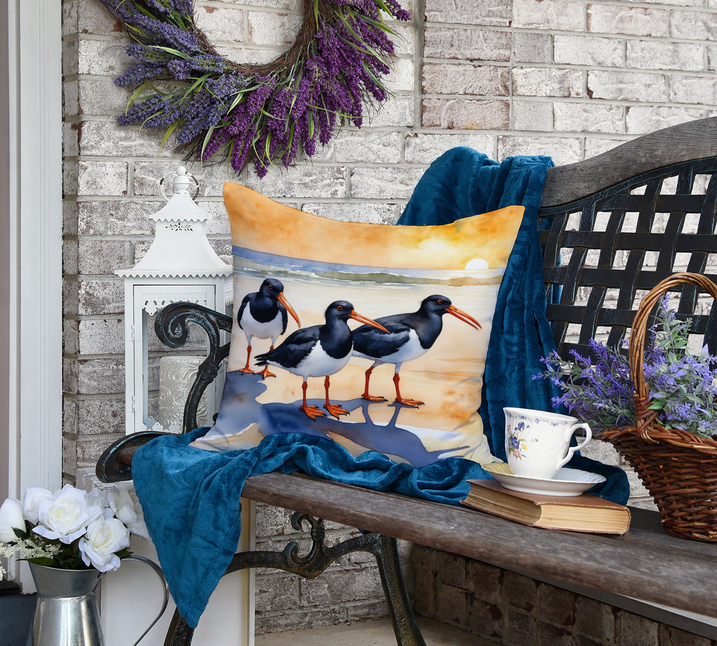 Oystercatchers Foraging Throw Pillow