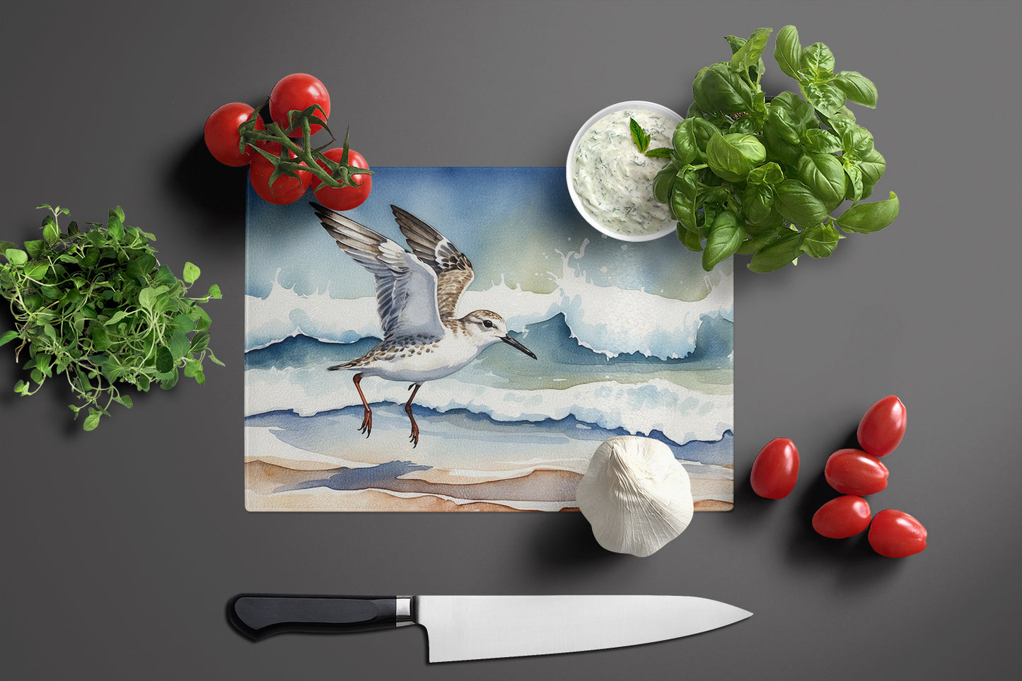 Sanderling Racing the Tide Glass Cutting Board