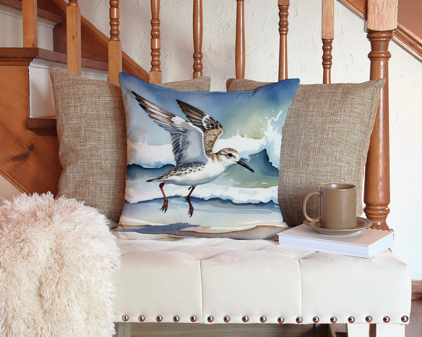 Sanderling Racing the Tide Throw Pillow