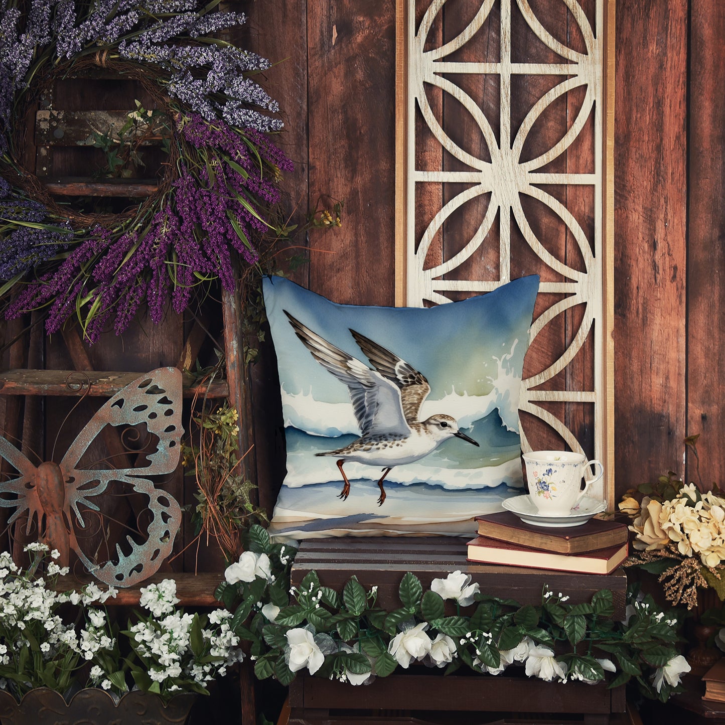 Sanderling Racing the Tide Throw Pillow