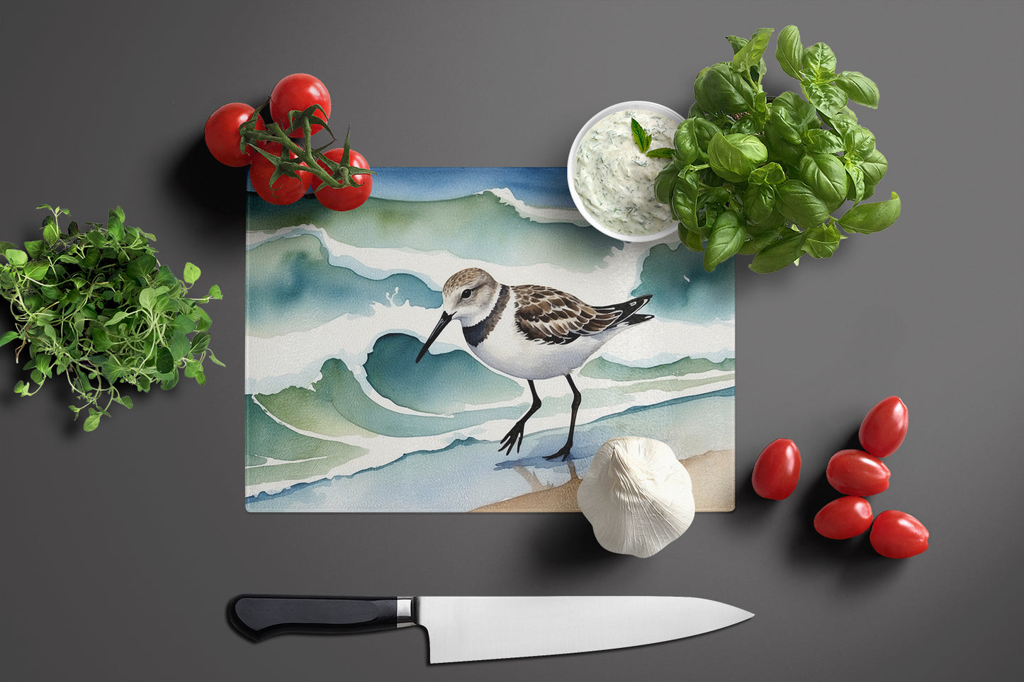 Sanderling Racing the Tide Glass Cutting Board