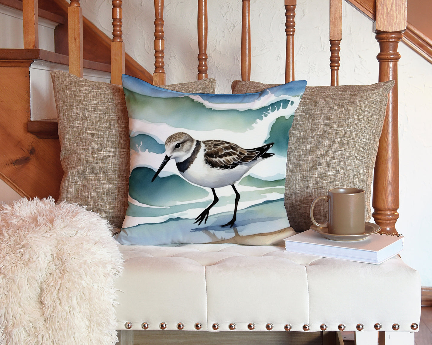 Sanderling Racing the Tide Throw Pillow