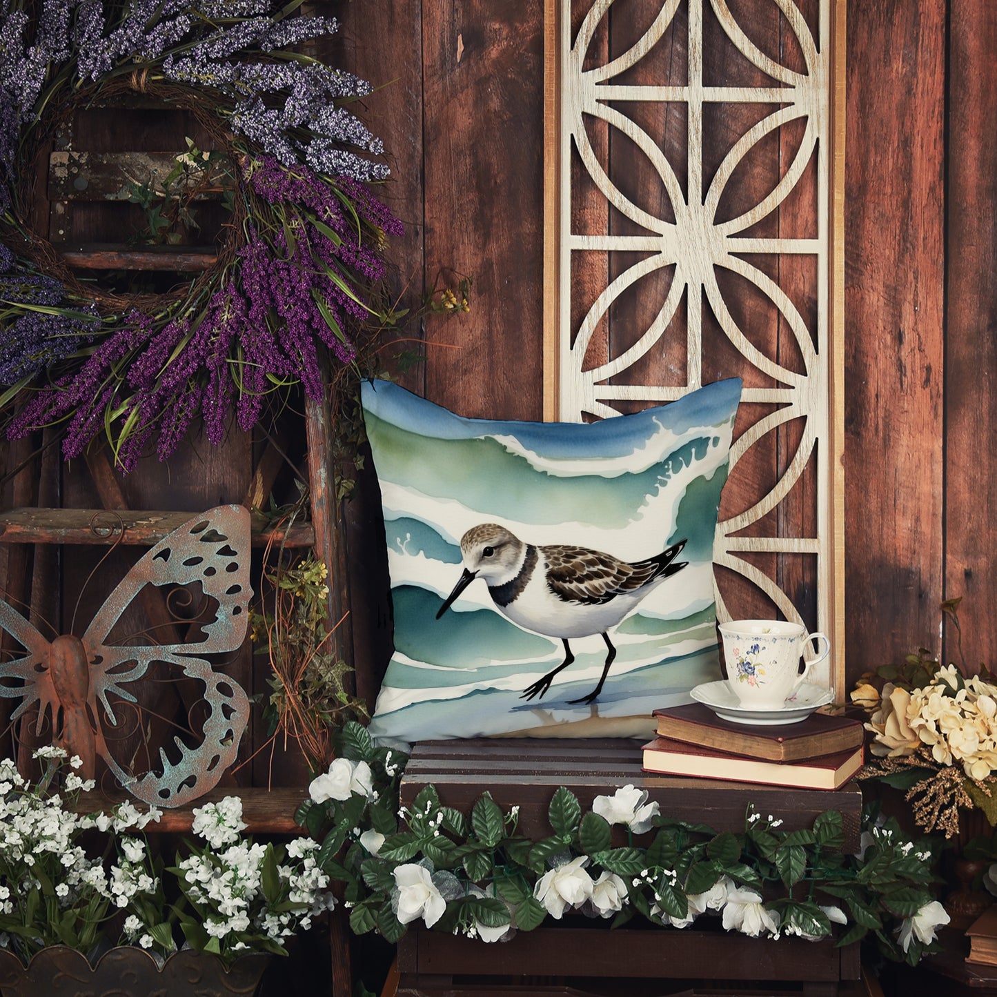 Sanderling Racing the Tide Throw Pillow