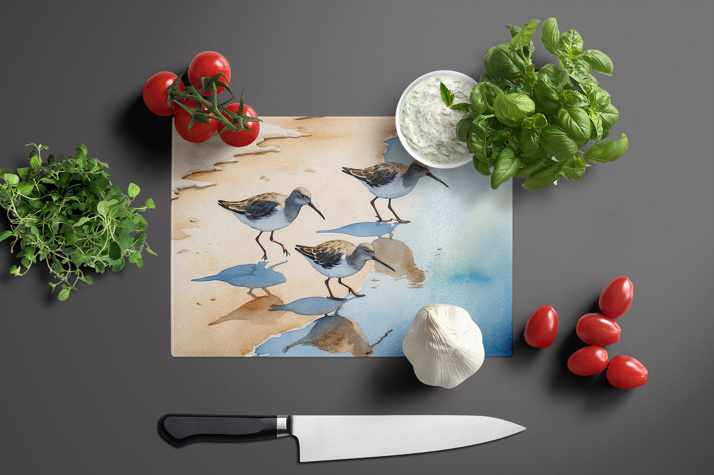 Sandpipers Glass Cutting Board