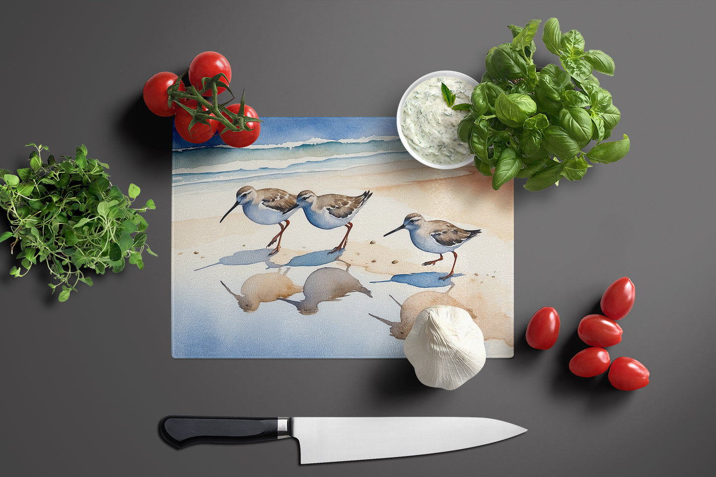 Sandpipers Glass Cutting Board