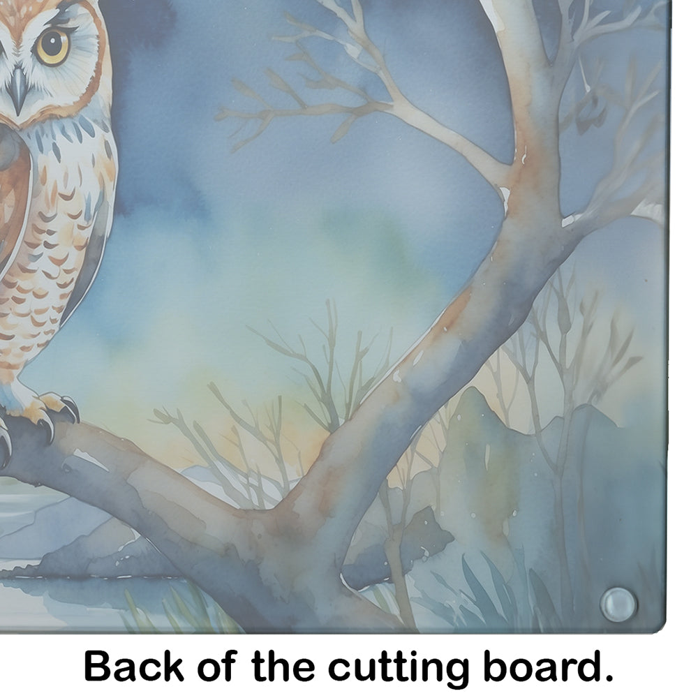 Owl Perched in Coastal Tree Glass Cutting Board