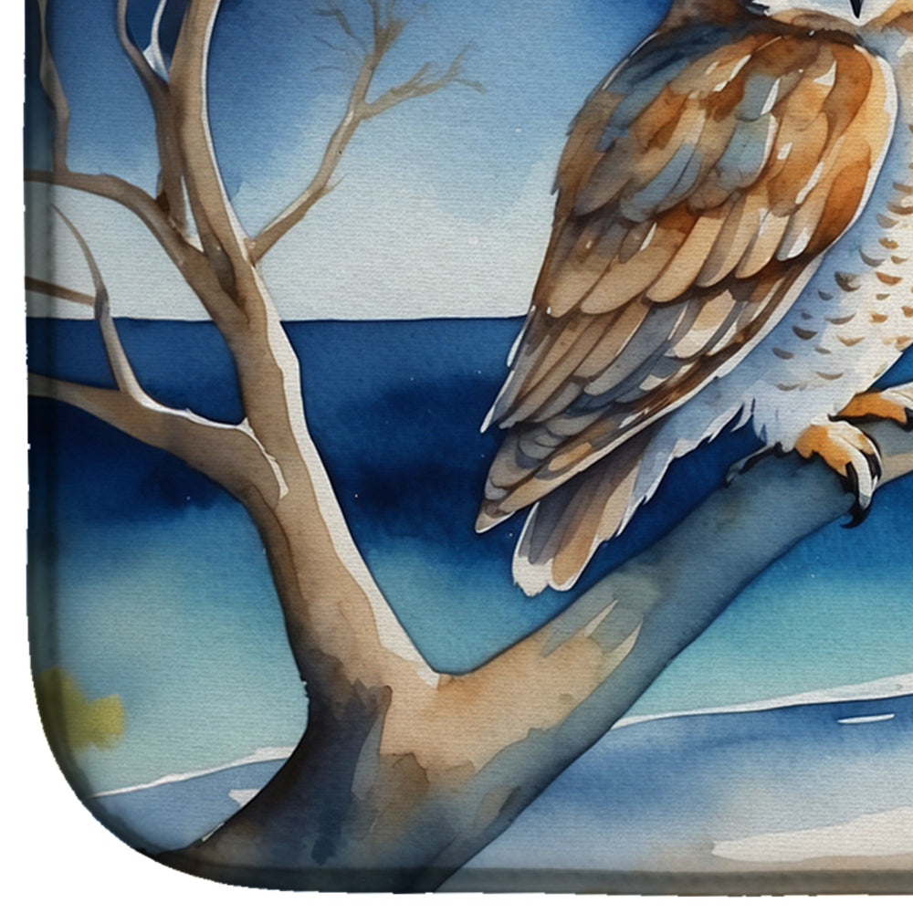 Owl Perched in Coastal Tree Dish Drying Mat