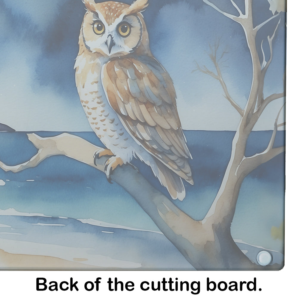 Owl Perched in Coastal Tree Glass Cutting Board