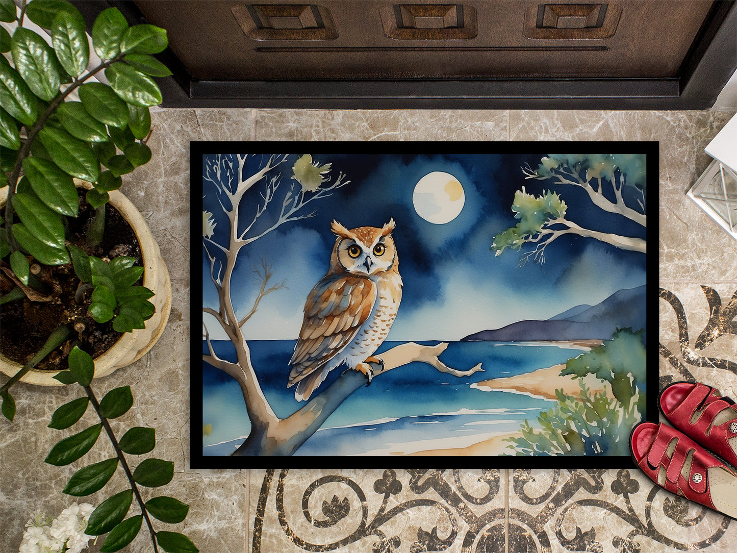 Owl Perched in Coastal Tree Doormat