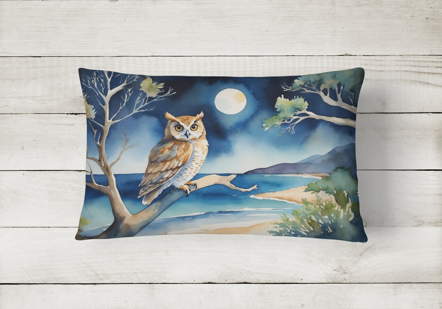 Owl Perched in Coastal Tree Throw Pillow