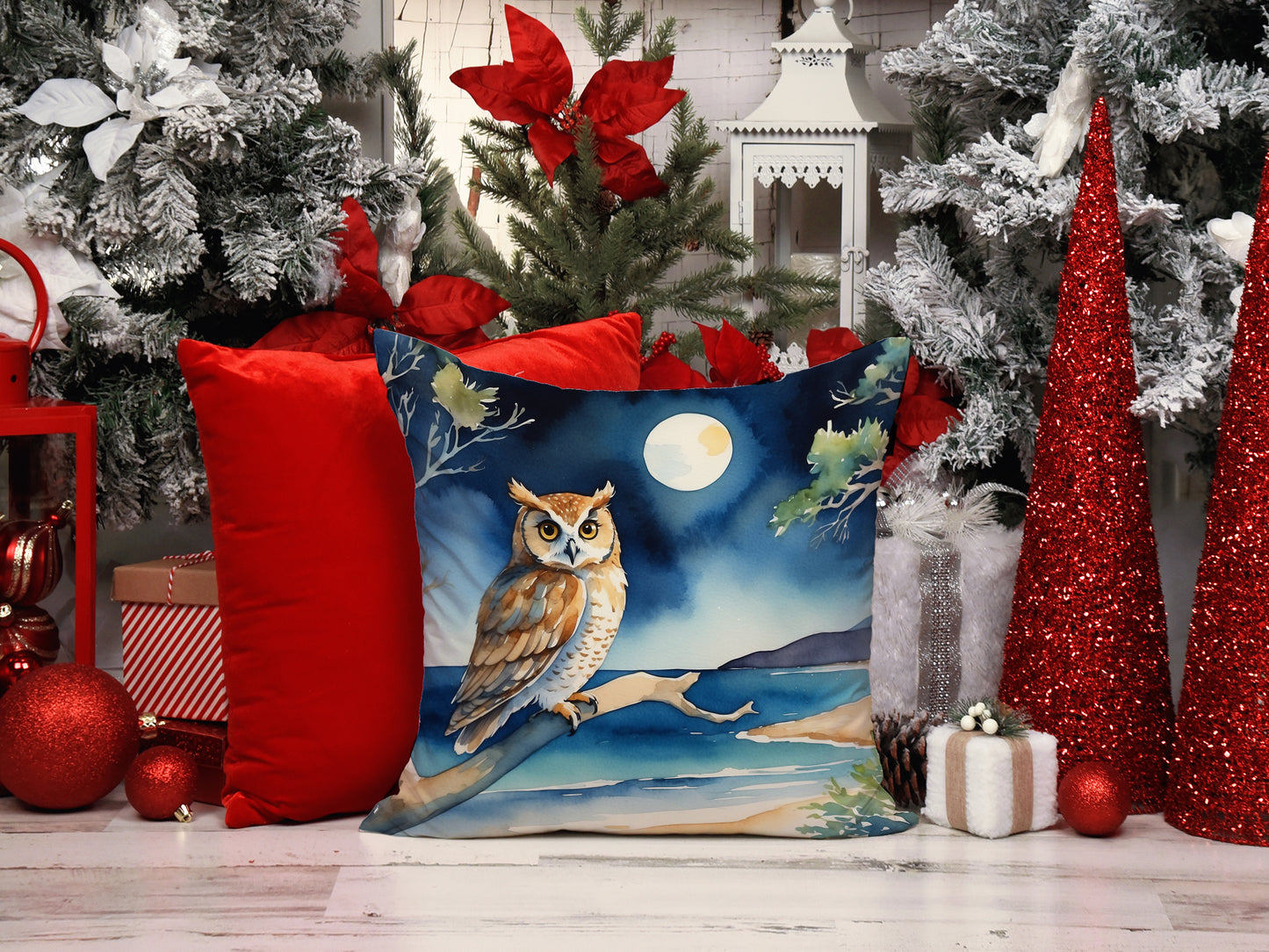 Owl Perched in Coastal Tree Throw Pillow