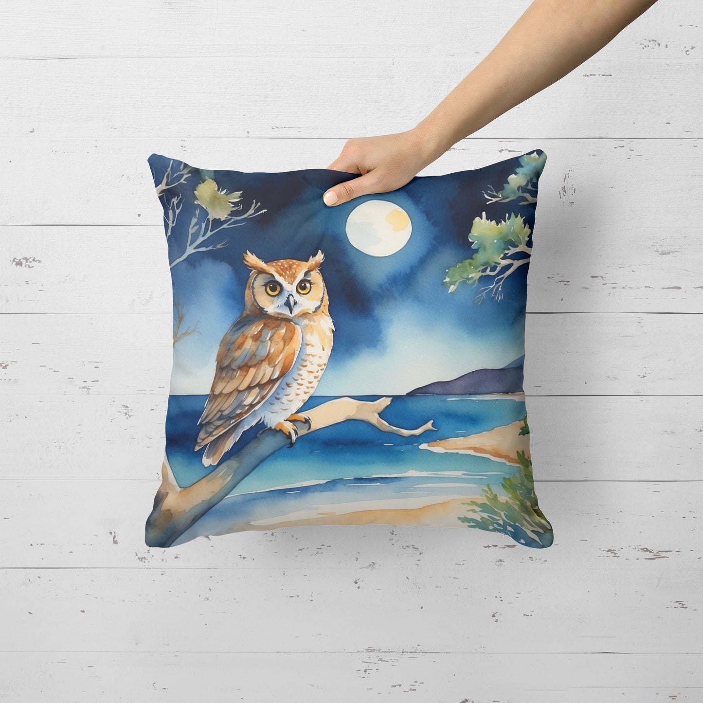 Owl Perched in Coastal Tree Throw Pillow