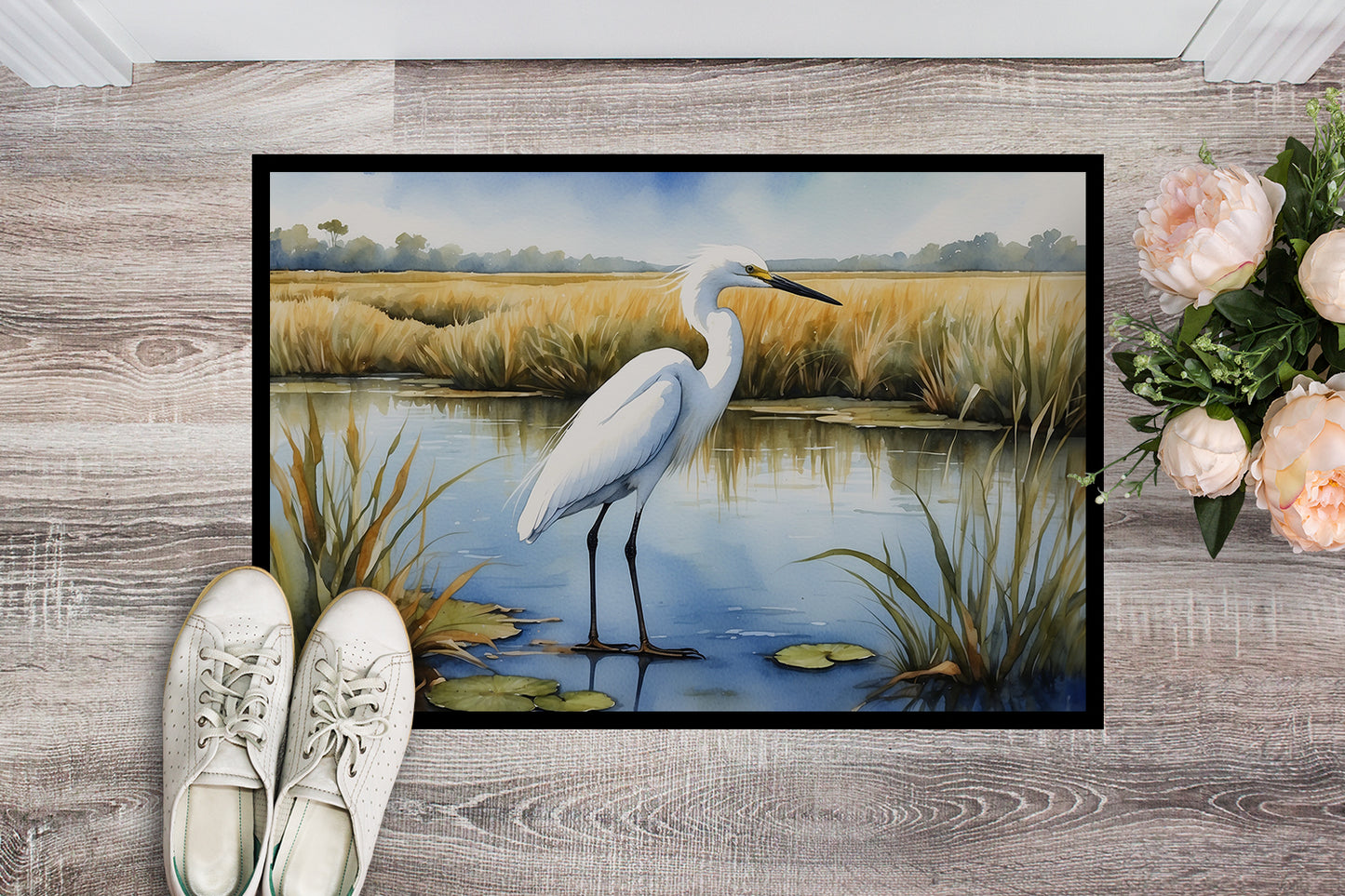 Snowy Egret in Coastal Marshes Doormat