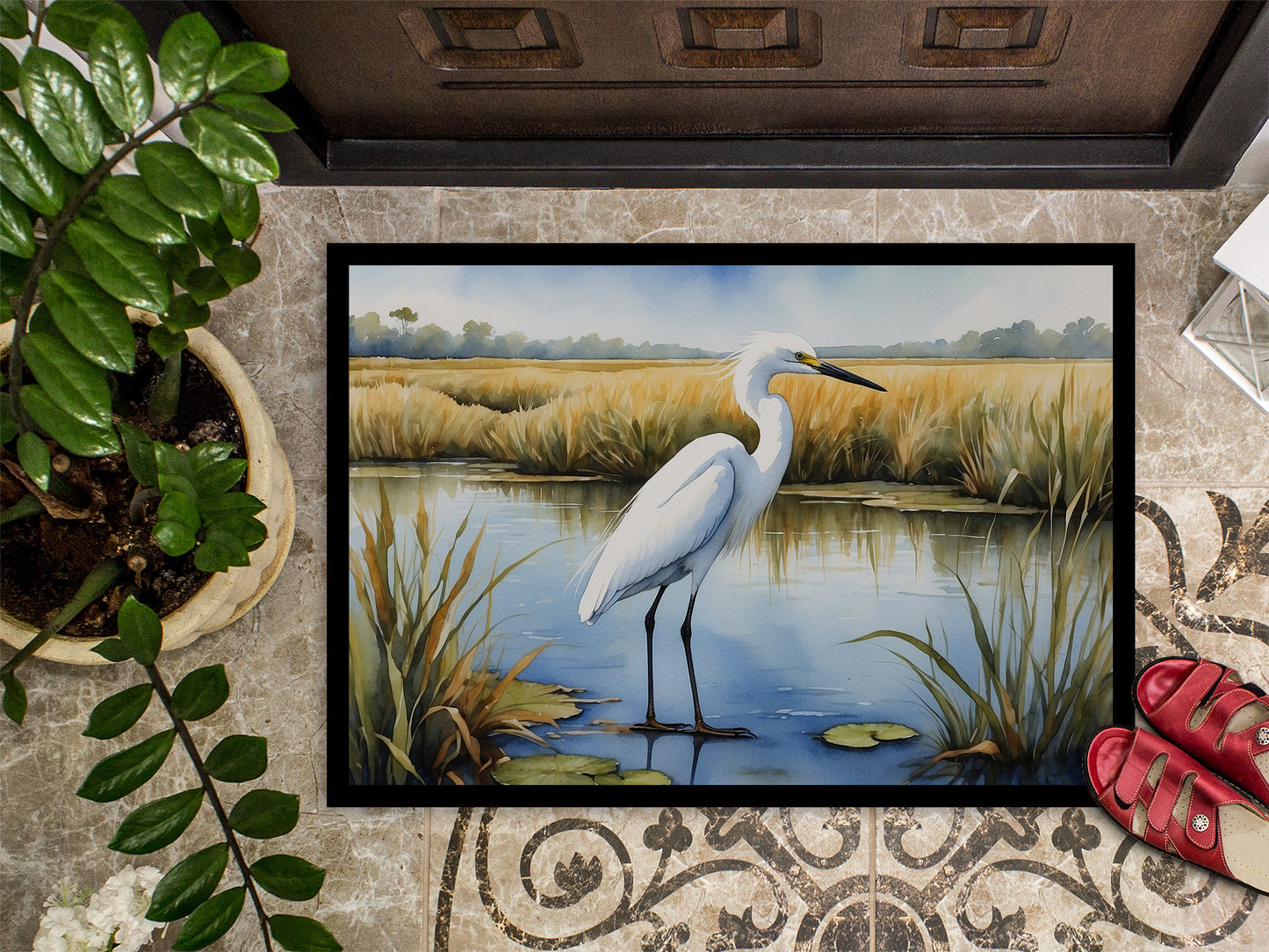 Snowy Egret in Coastal Marshes Doormat