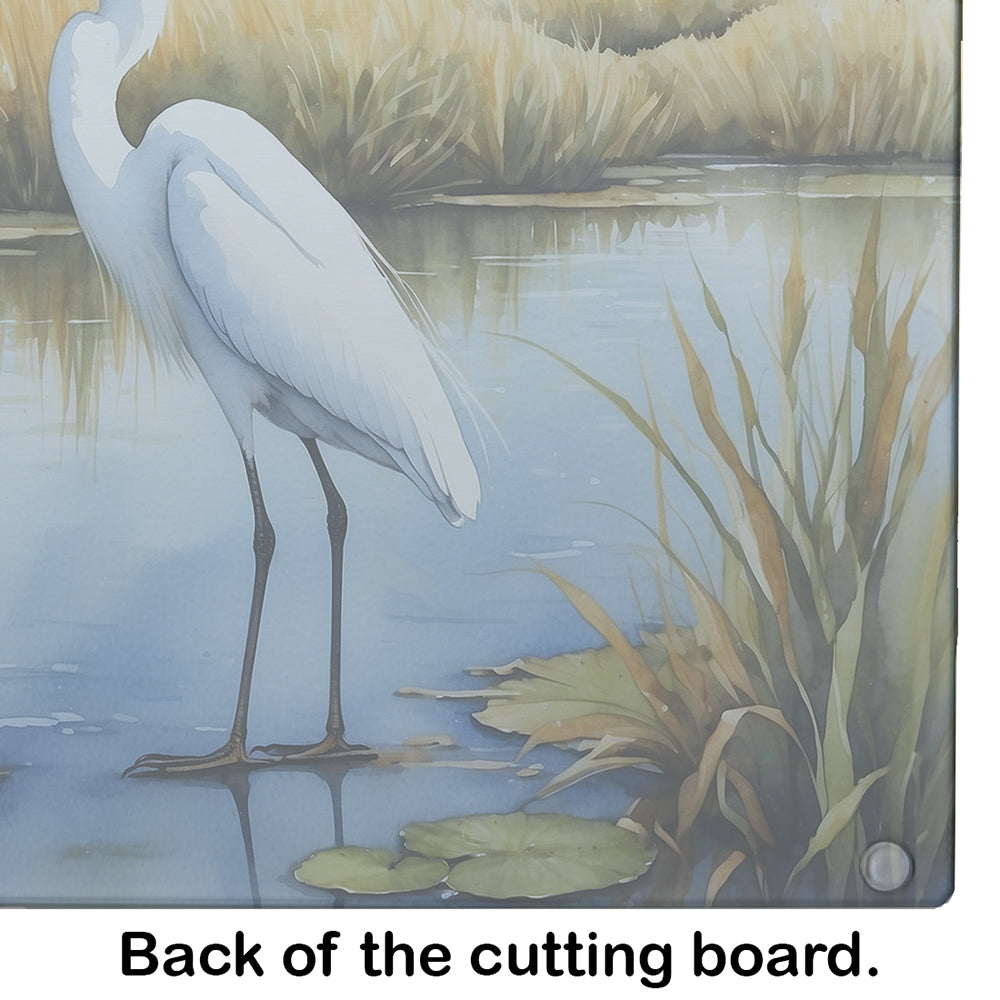 Snowy Egret in Coastal Marshes Glass Cutting Board