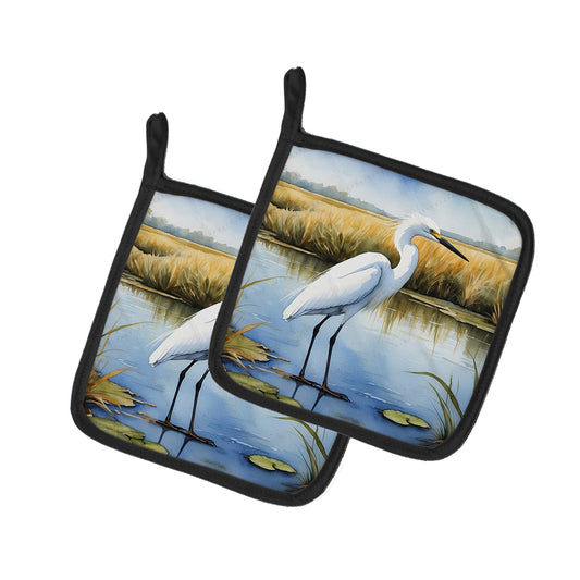 Buy this Snowy Egret in Coastal Marshes Pair of Pot Holders