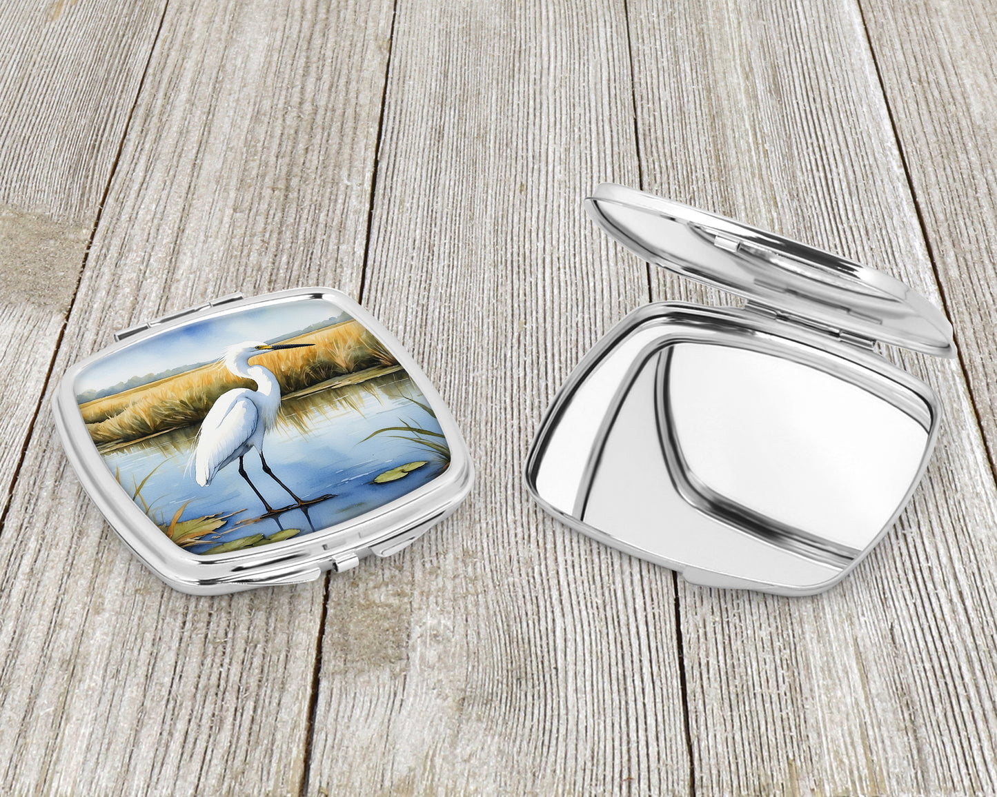 Snowy Egret in Coastal Marshes Compact Mirror