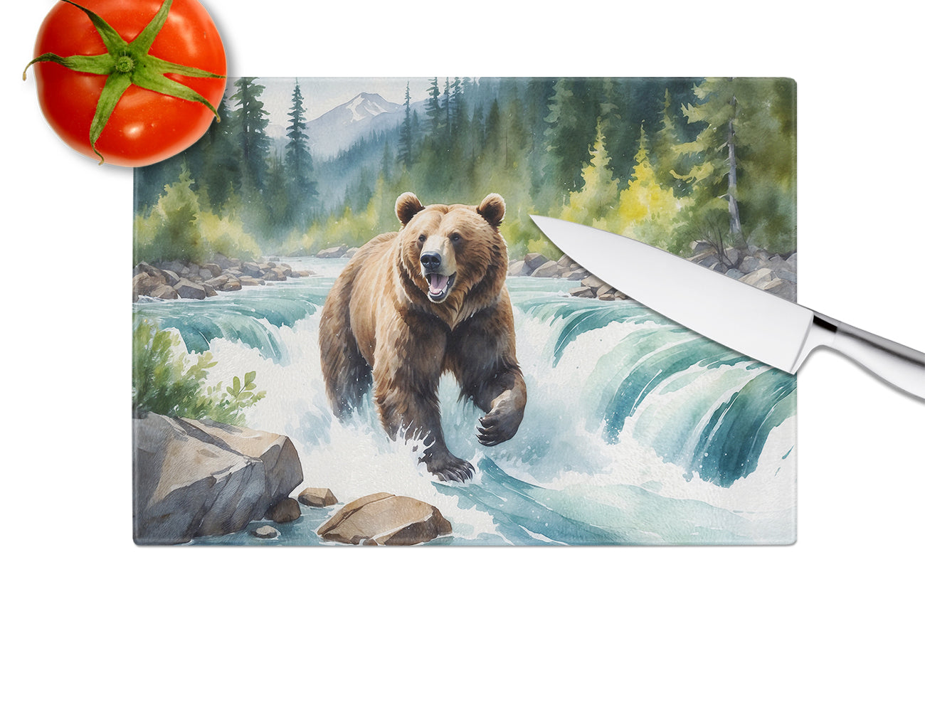 Alaskan Wilderness Grizzly Bear Glass Cutting Board