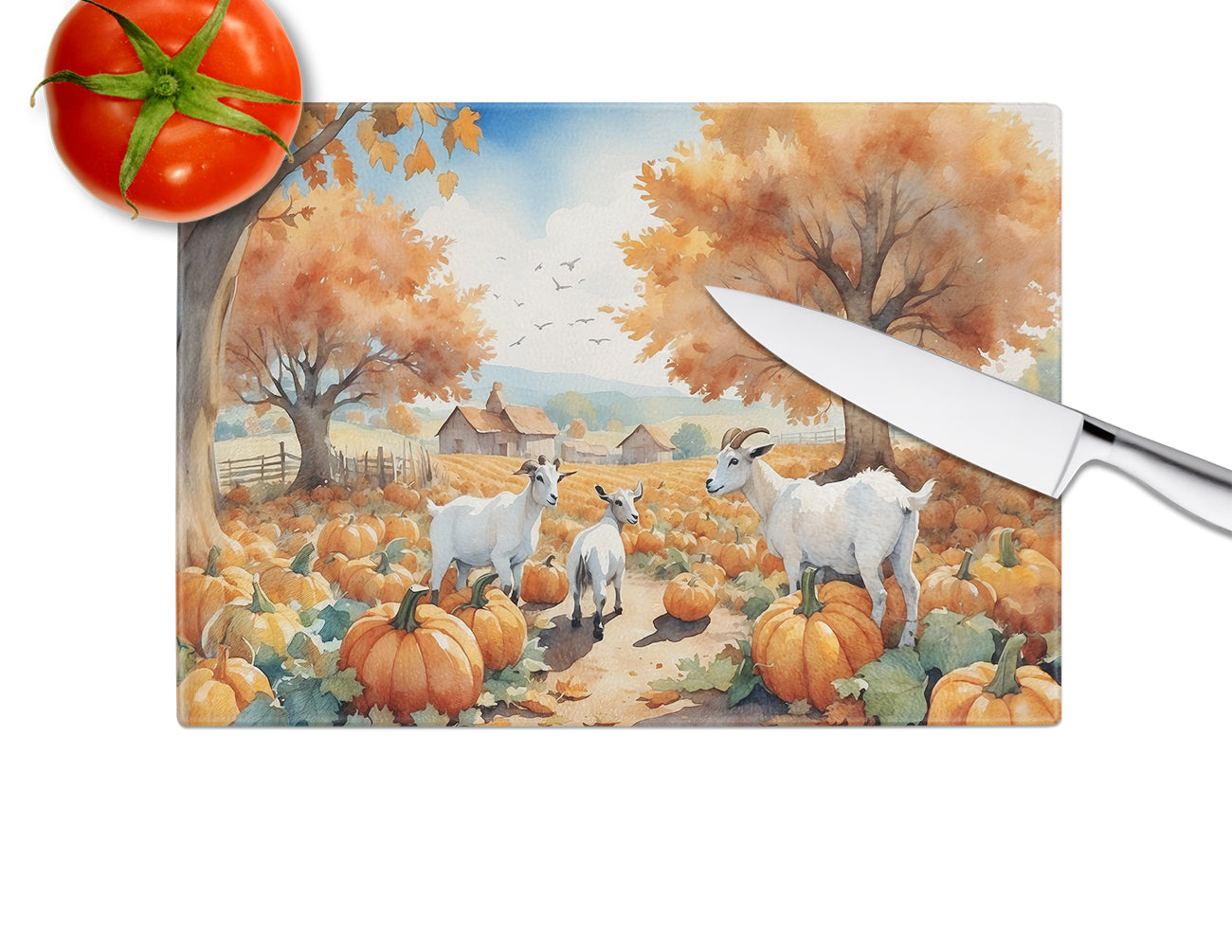 Autumn Goats Glass Cutting Board