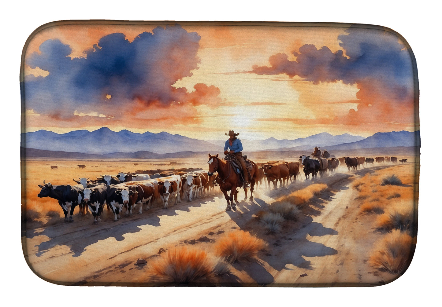 Buy this Cattle Drive at Sunset Dish Drying Mat