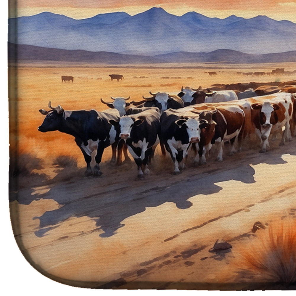 Cattle Drive at Sunset Dish Drying Mat