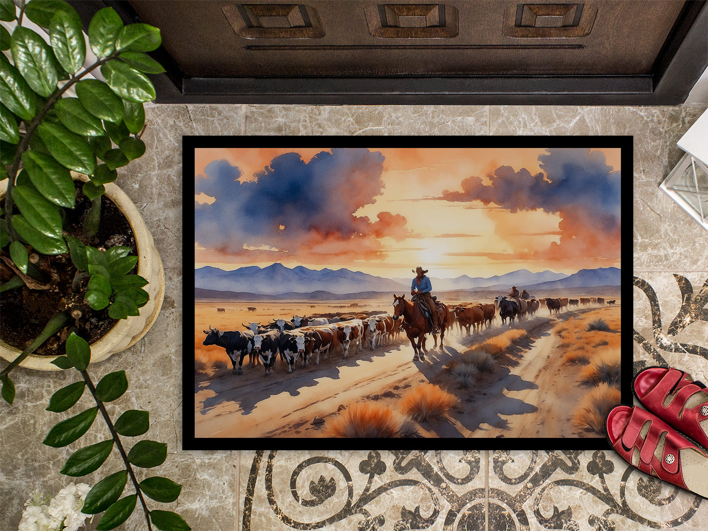 Cattle Drive at Sunset Doormat