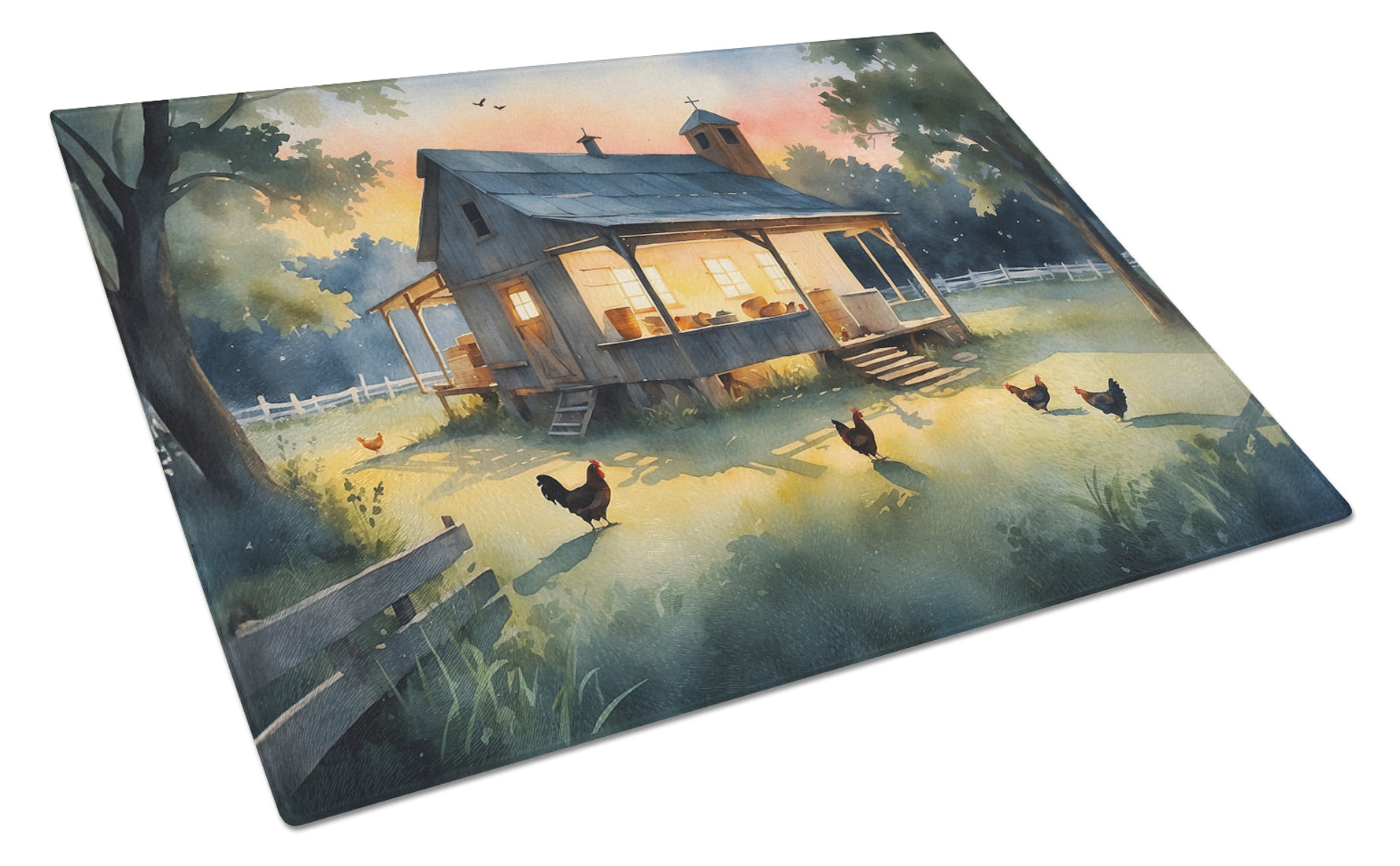 Buy this Chicken Coop at Dawn Glass Cutting Board