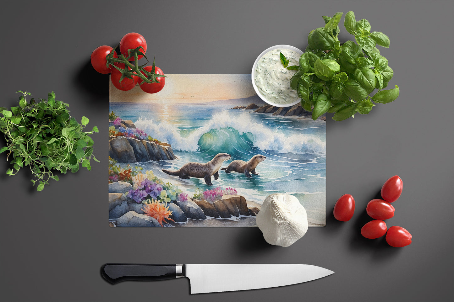 Coastal Wildlife Seals Glass Cutting Board