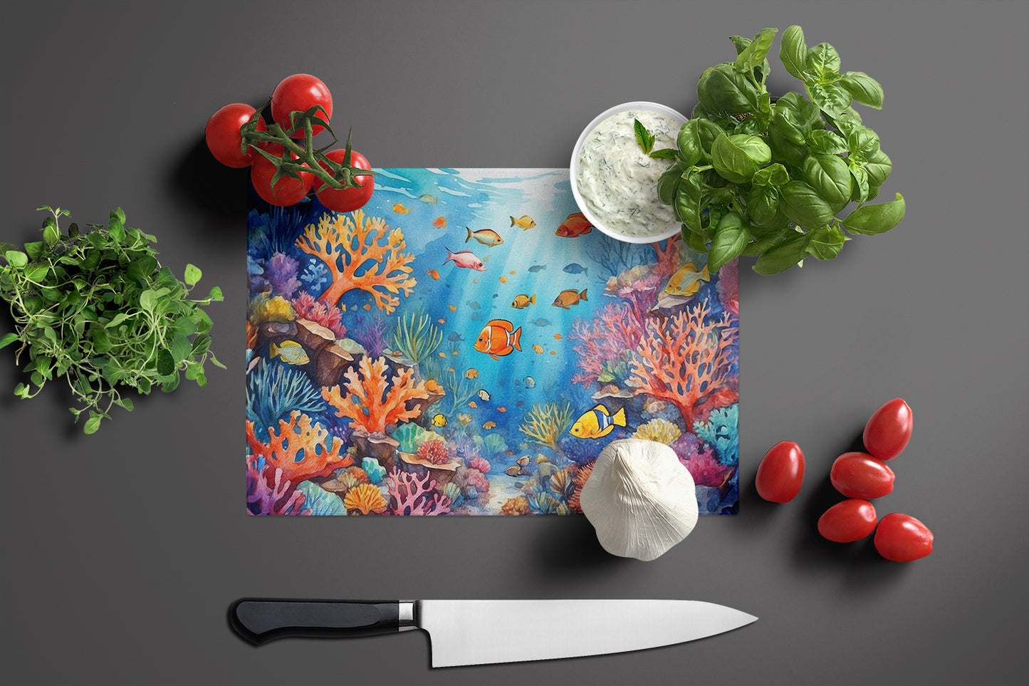 Coral and Fish Glass Cutting Board