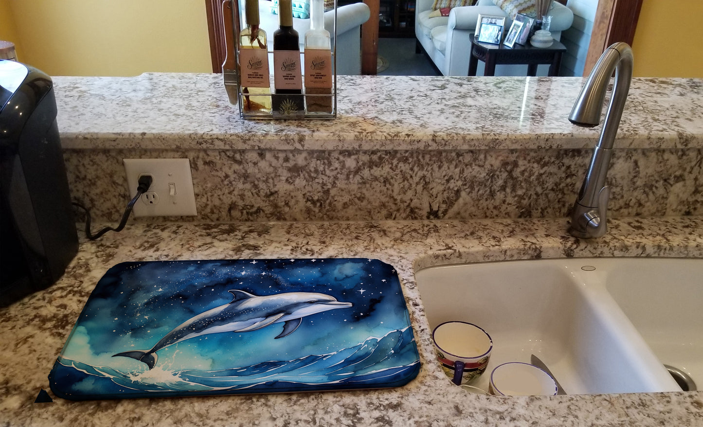 Dolphin in a Starry Sea Dish Drying Mat