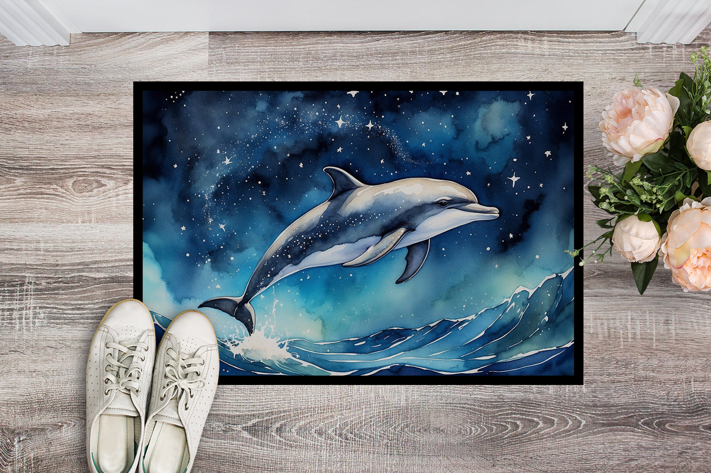 Dolphin in a Starry Sea Doormat