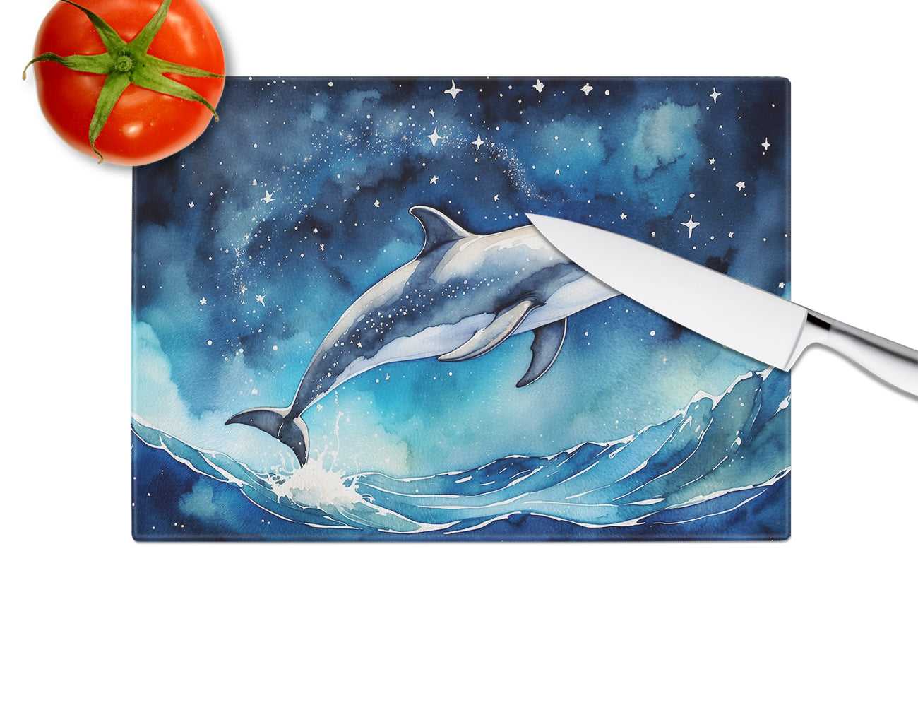 Dolphin in a Starry Sea Glass Cutting Board