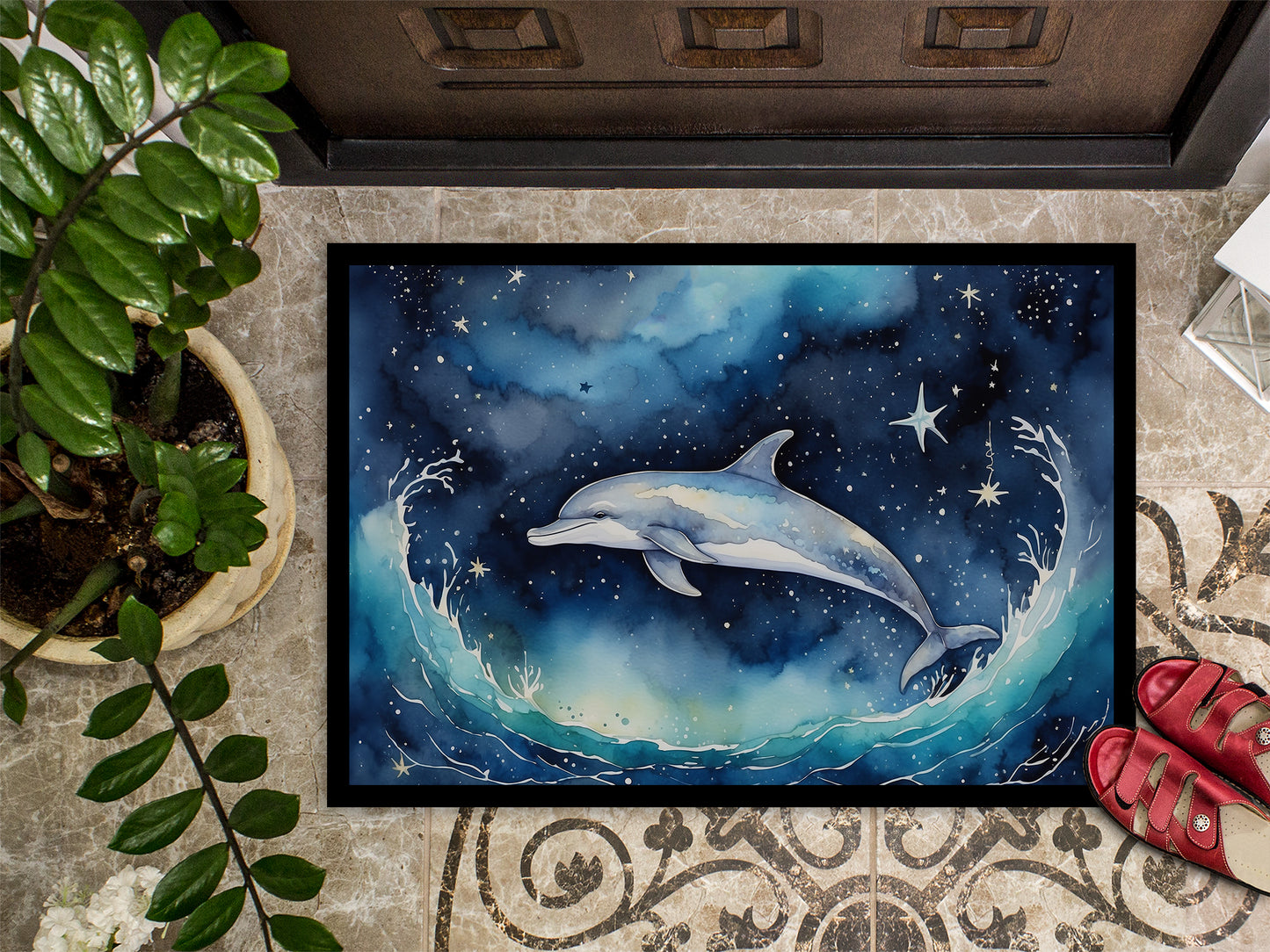 Dolphin in a Starry Sea Doormat