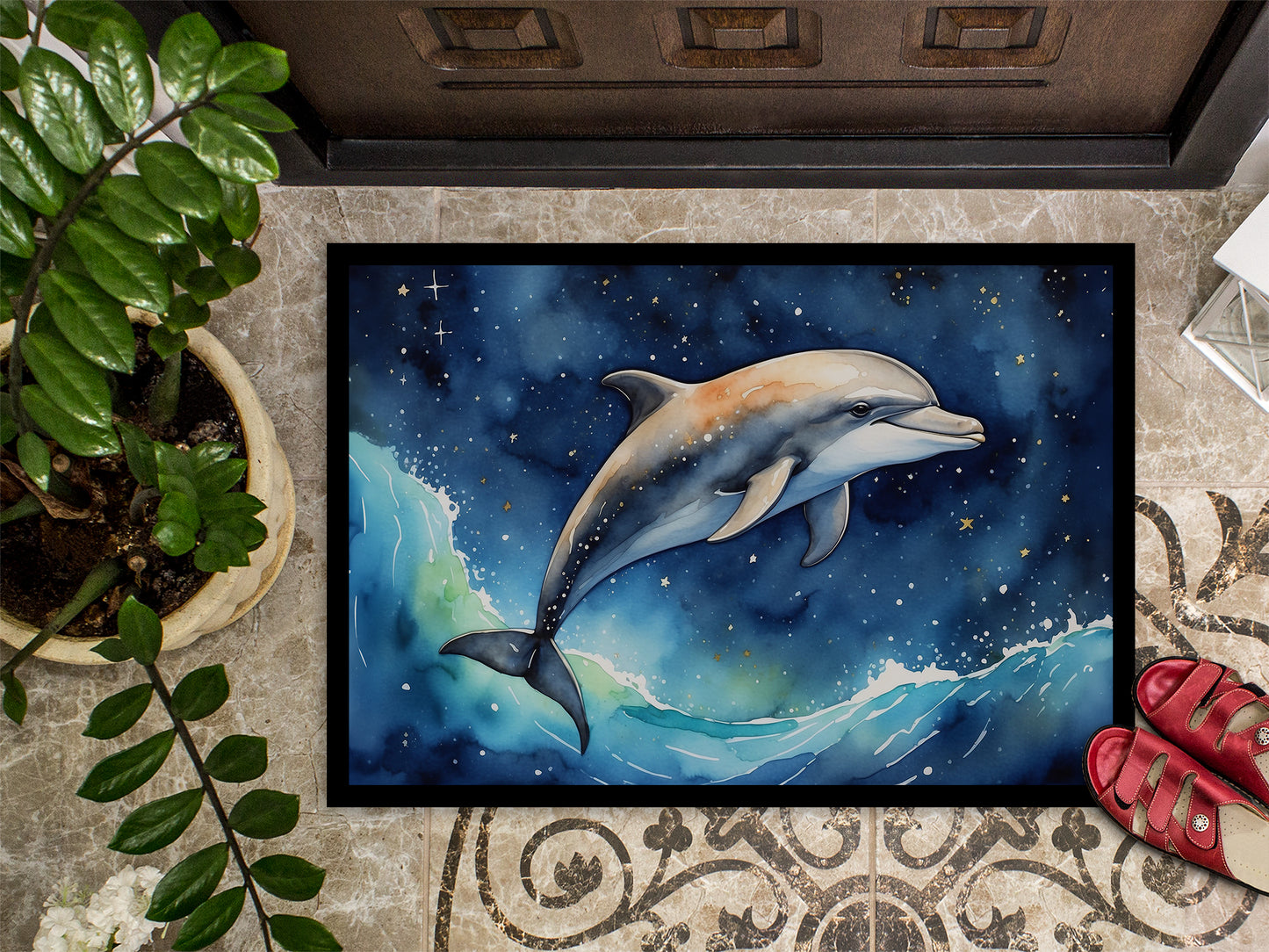 Dolphin in a Starry Sea Doormat