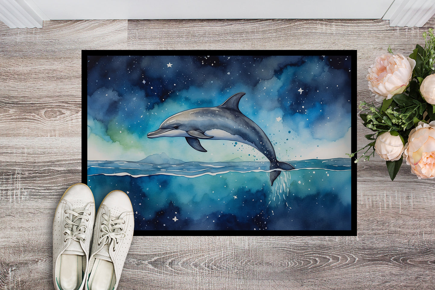 Dolphin in a Starry Sea Doormat