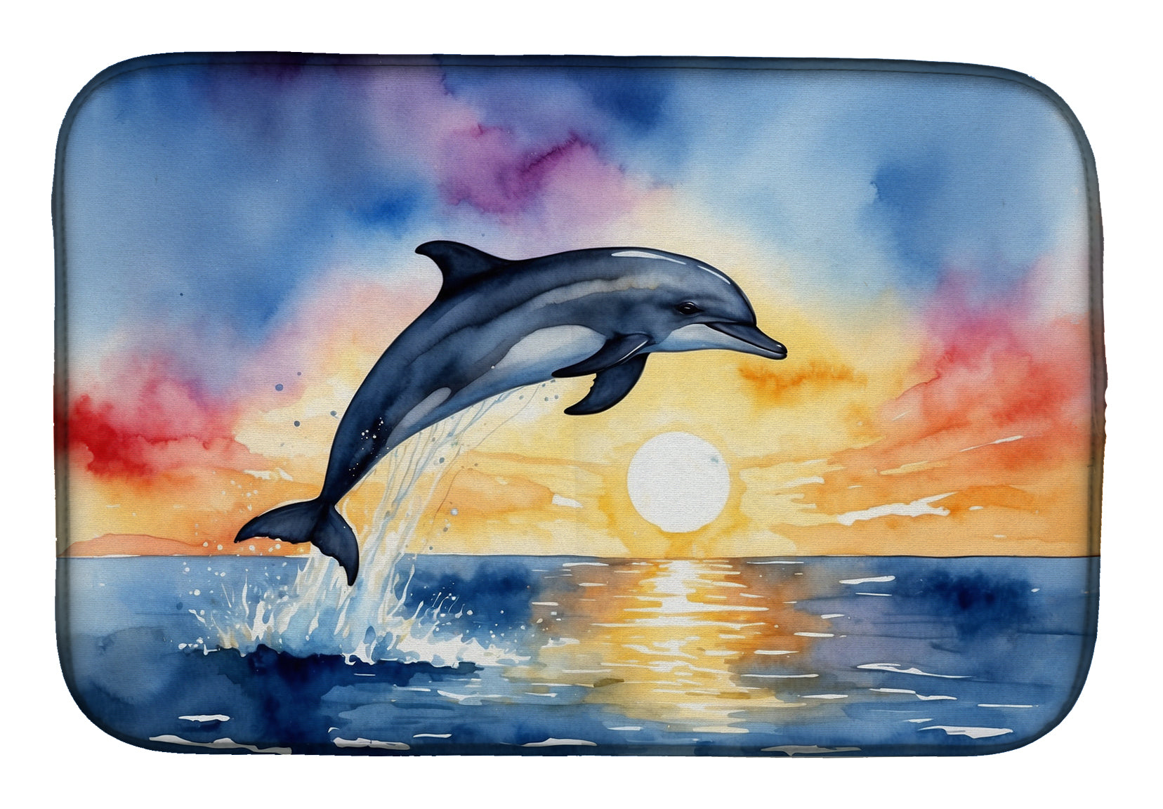 Buy this Dolphin Leaping at Sunrise Dish Drying Mat