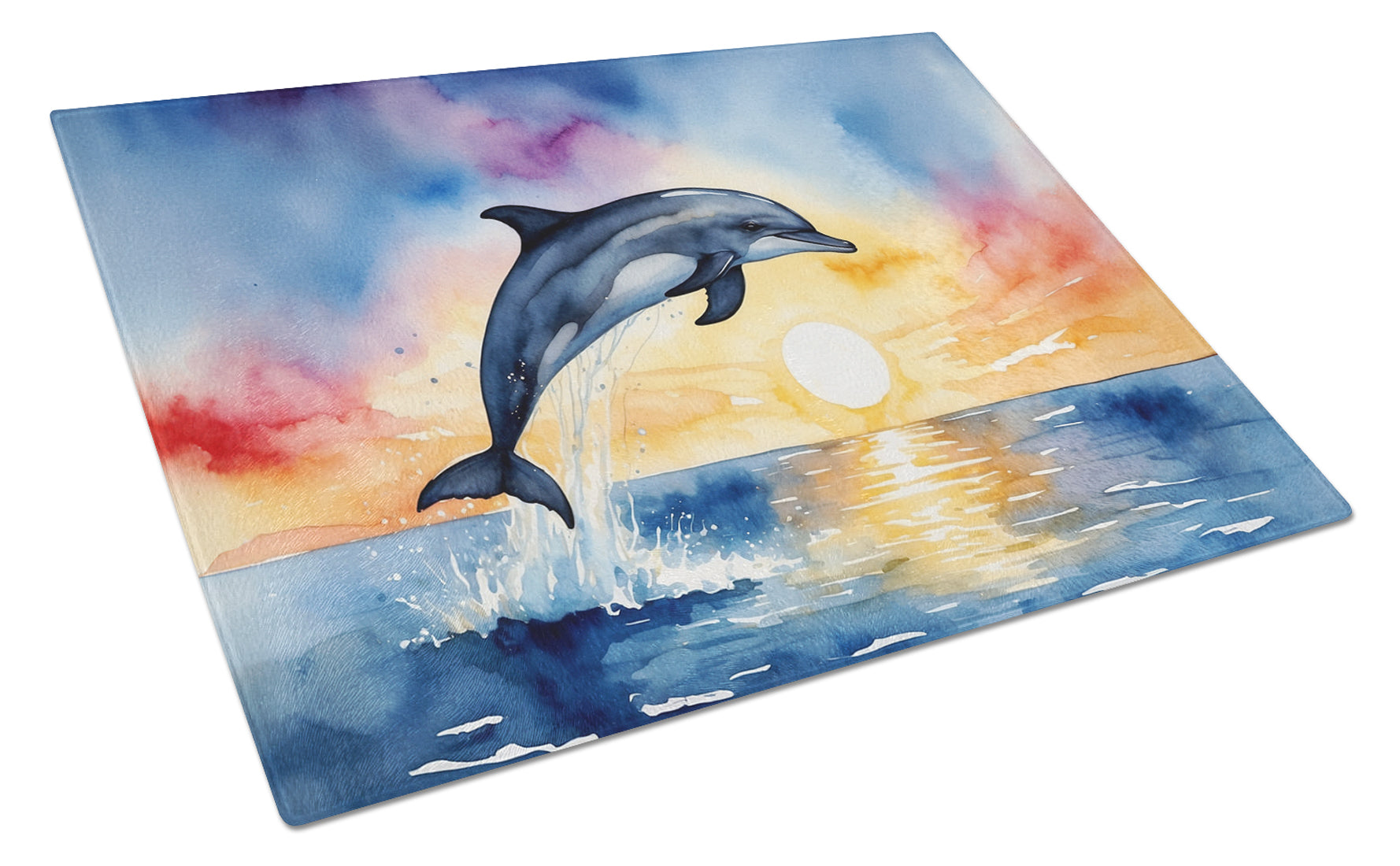 Buy this Dolphin Leaping at Sunrise Glass Cutting Board